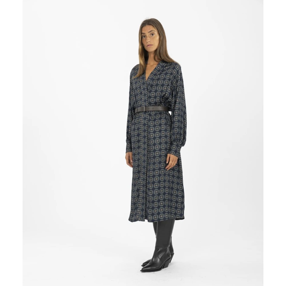 Fabiana Filippi Fantasie Jurk met V-hals en Riem Gray Dames