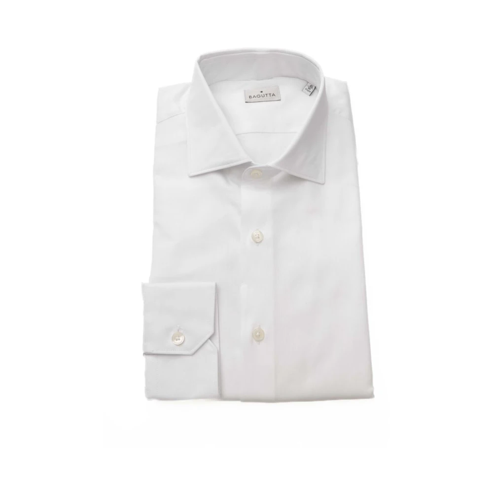 Bagutta Witte Franse Kraag Katoenen Overhemd White Heren