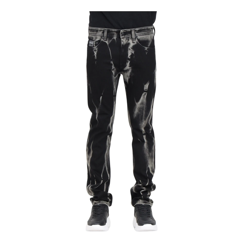 Versace Jeans Couture Zwarte Slim Fit Jeans met V-Embleem Knoop Black Heren
