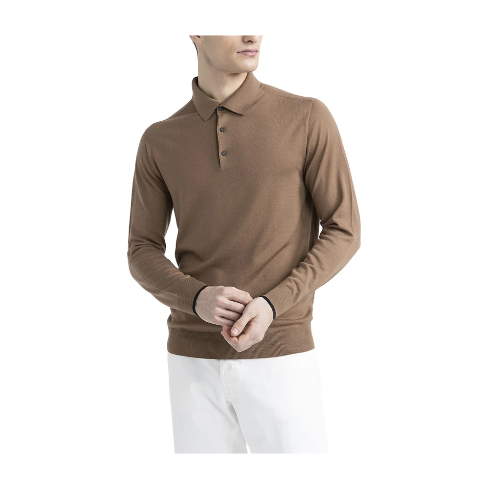 PESERICO Trui van pure nieuwe wol met poloshirt kraag Brown Heren