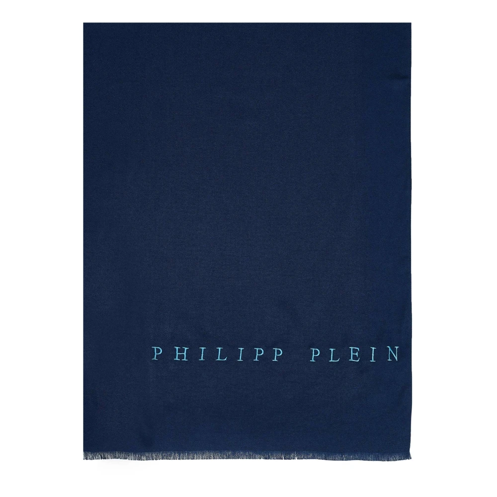 Philipp Plein Sjaal Halsdoek Stola met geborduurd Logo Blue Dames