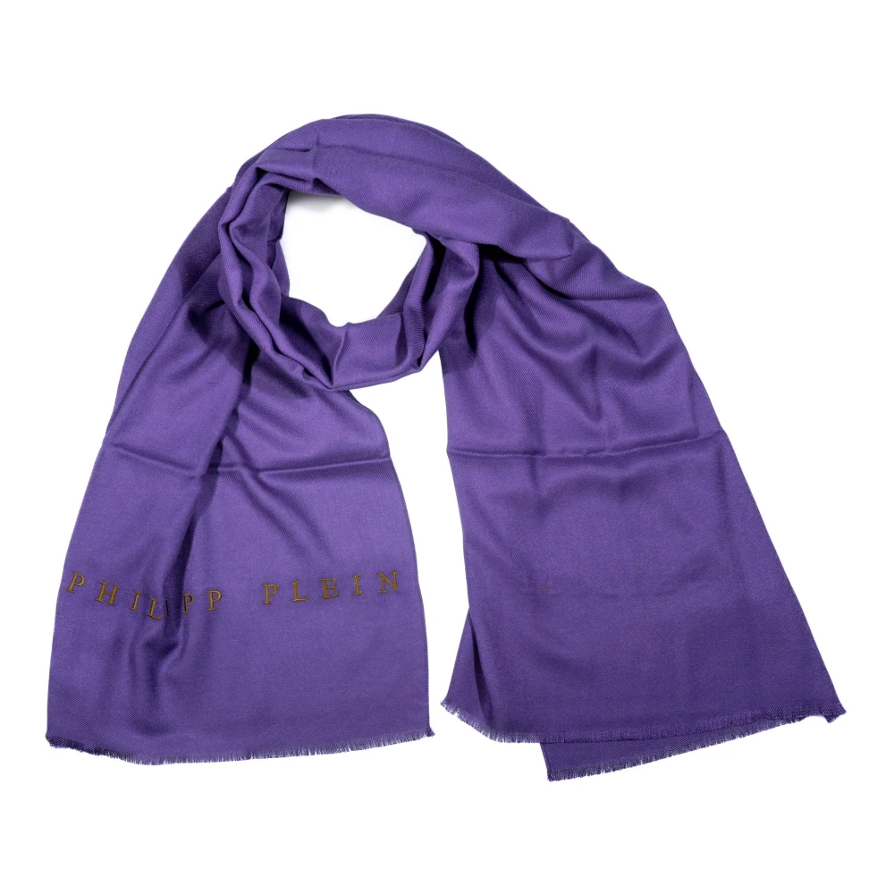 Philipp Plein Sjaal Halsdoek Stola met geborduurd Logo Purple Dames