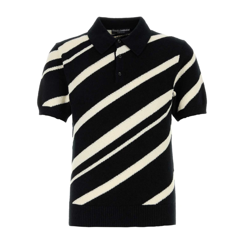Dolce & Gabbana Geborduurd katoenen poloshirt Black Heren