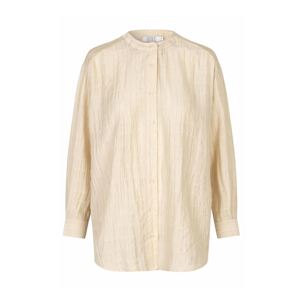 Masai Oversized Blouse met Mandarin Kraag Beige Dames