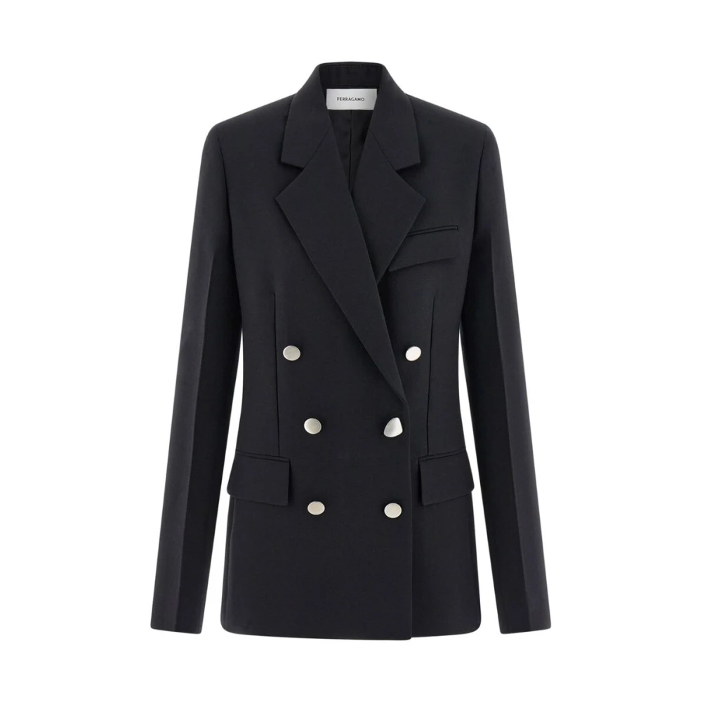 Salvatore Ferragamo Zwarte Wol Dubbel-Breasted Jas Black Dames
