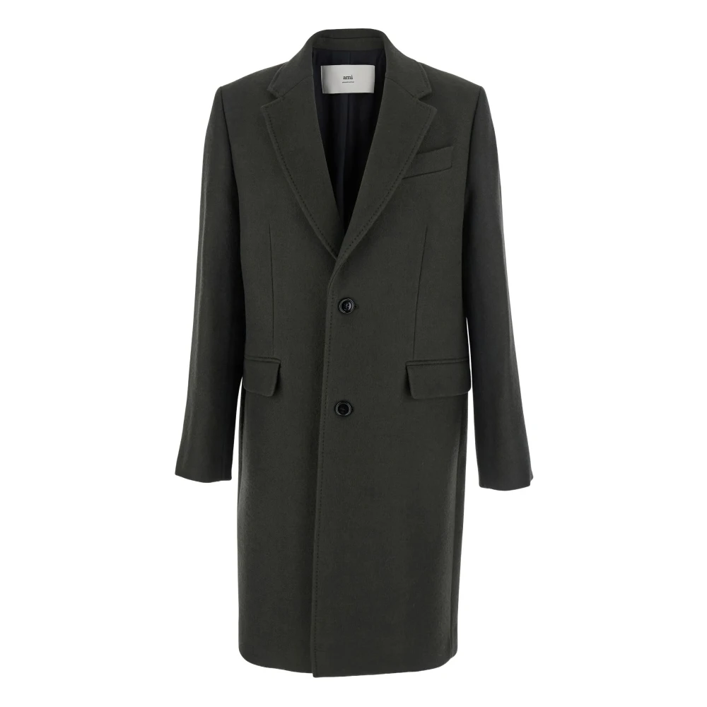 Ami Paris Men's Gray Single-Breasted Coats, M, Anthracite Single Breasted Coat