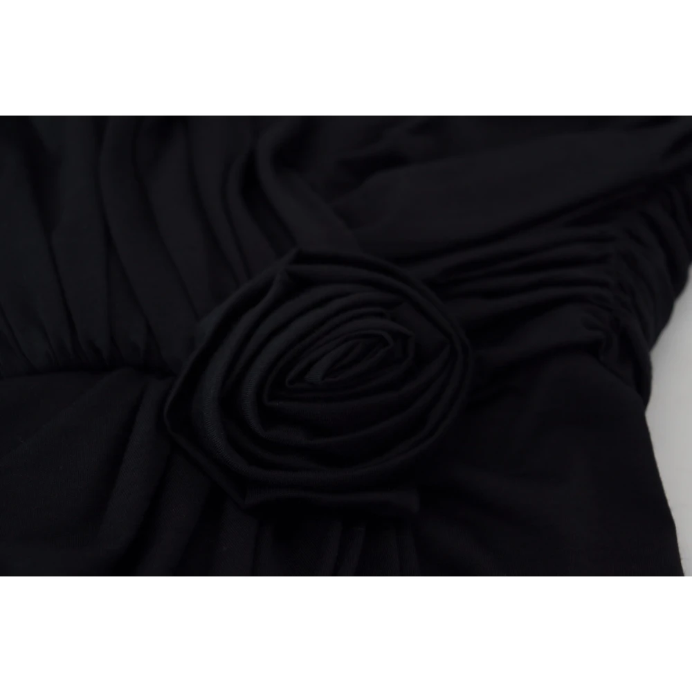 Dolce & Gabbana Zwarte Wrap Sheath Eén Schouder Wollen Jurk Black Dames
