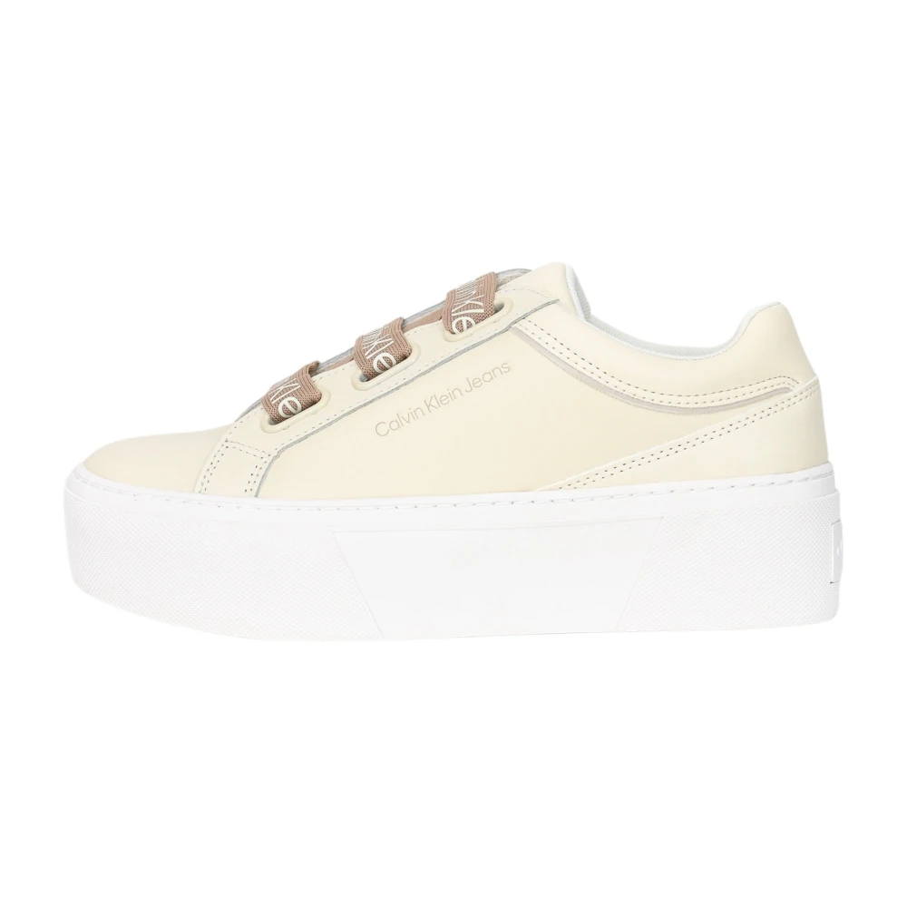 Calvin Klein Women's Beige Sneakers, 7 Uk, Leather Trainers