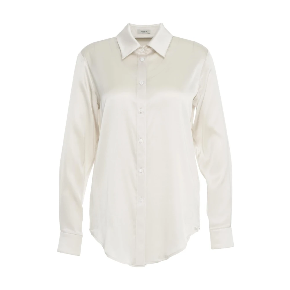 Himon's Witte Zijden Blouse Elegante Kent Kraag White Dames