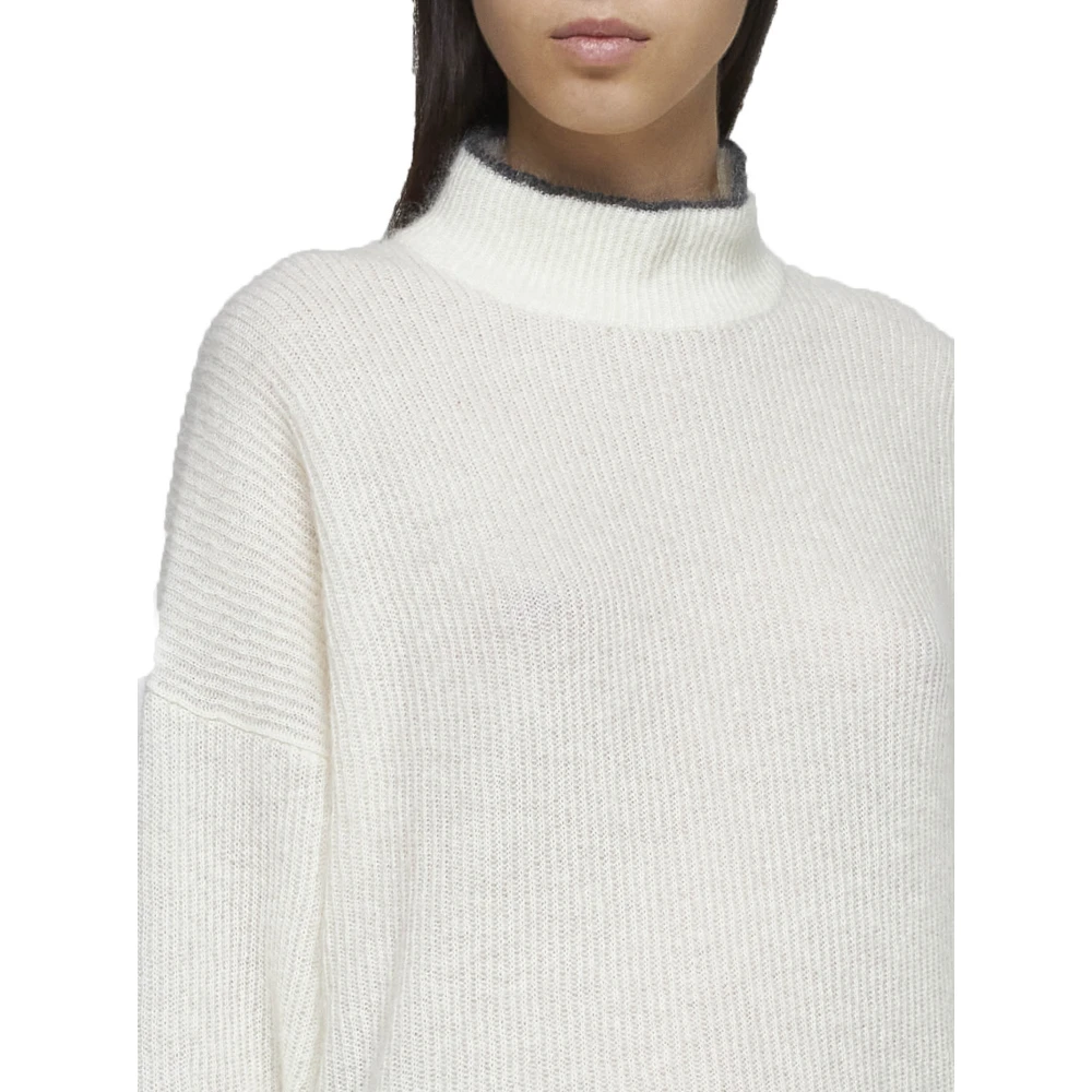 BRUNELLO CUCINELLI Ribgebreide Mohair Wol Trui Beige Dames