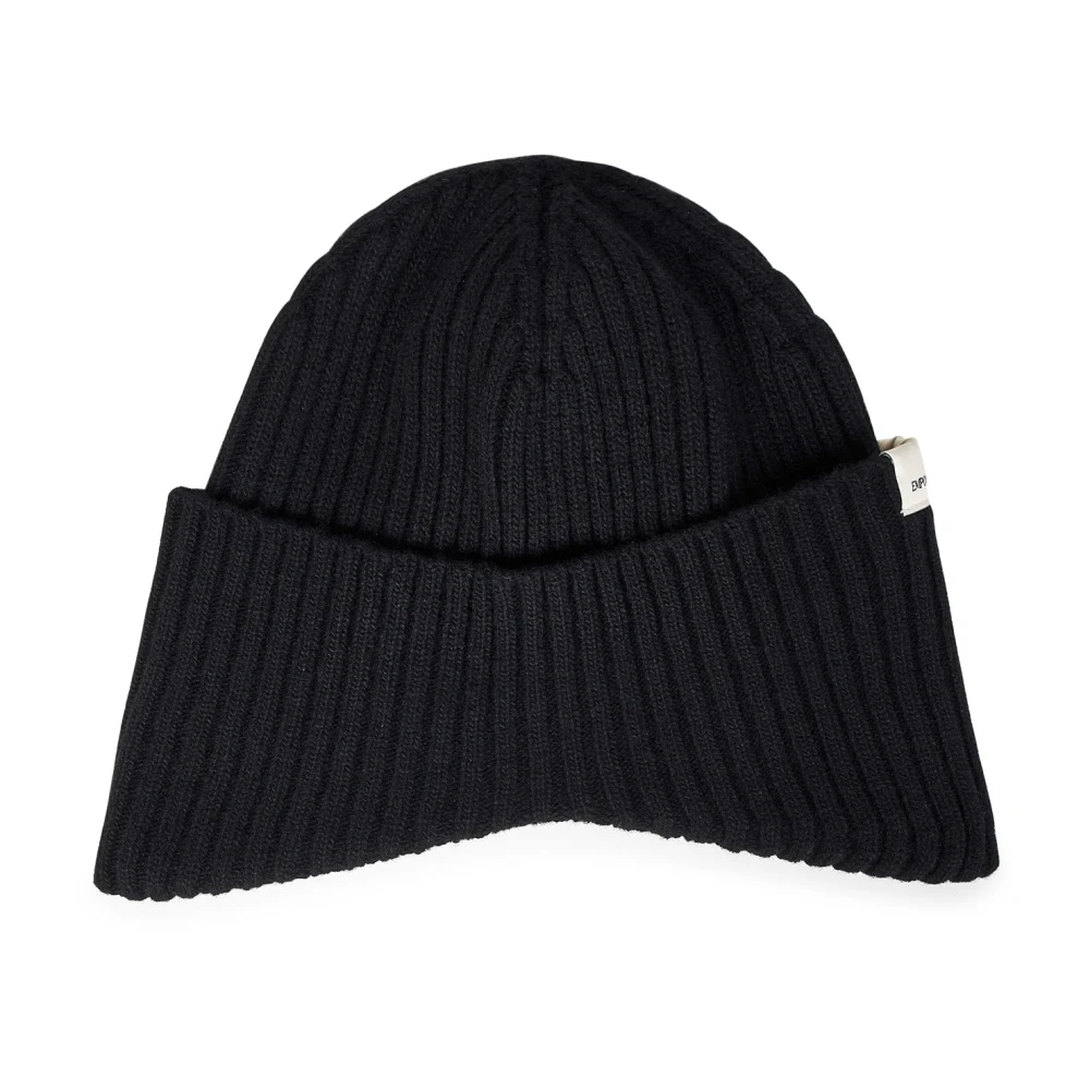Emporio Armani Zwarte Gebreide Logo Hoeden Italië Black Heren