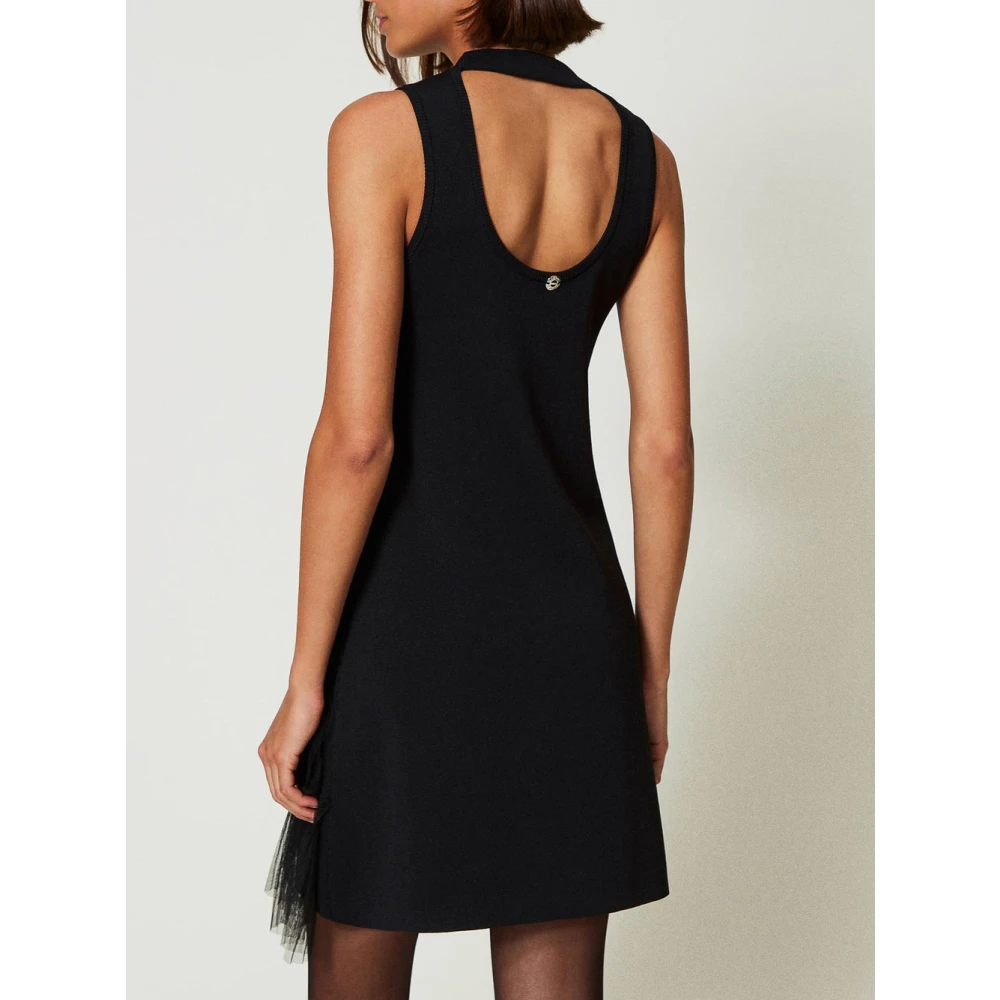 Actitude Zwarte Mini Jurk met Tule Ruches Black Dames