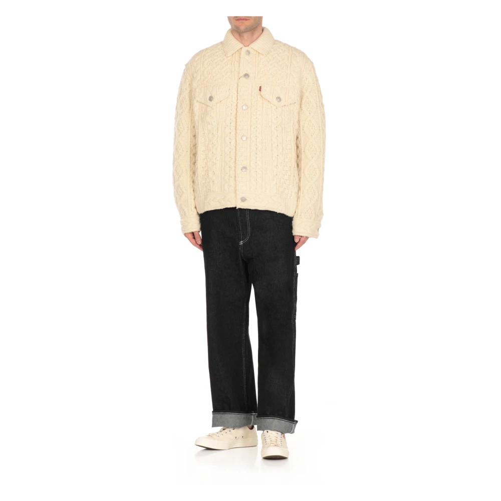 Junya Watanabe Ivoor wollen jas met vlechtpatroon Beige Heren