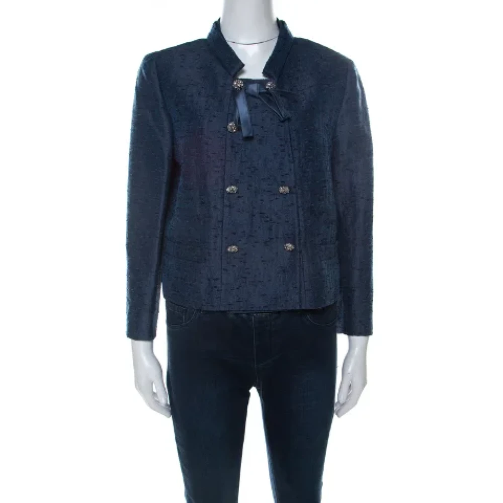 Valentino Vintage Pre-owned Silk outerwear Blue Dames