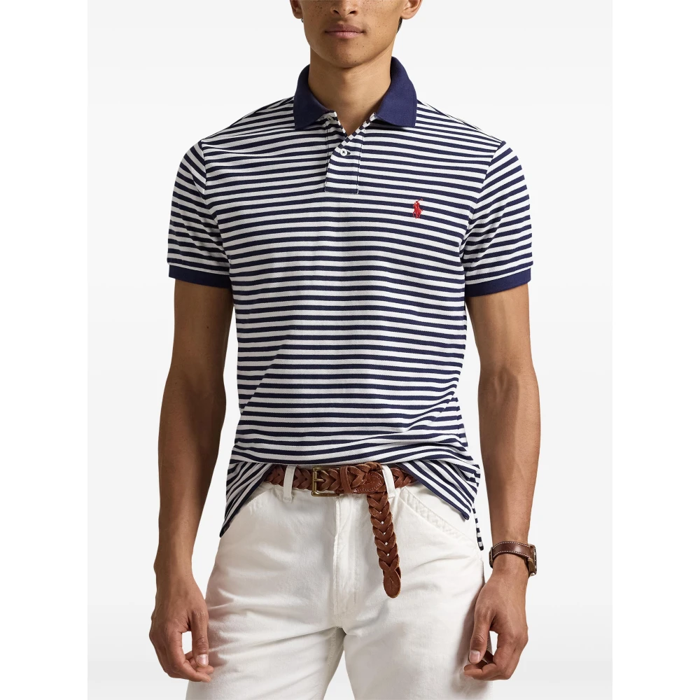 Polo Ralph Lauren Gestreept Katoen Mesh Polo Shirt Blue Heren
