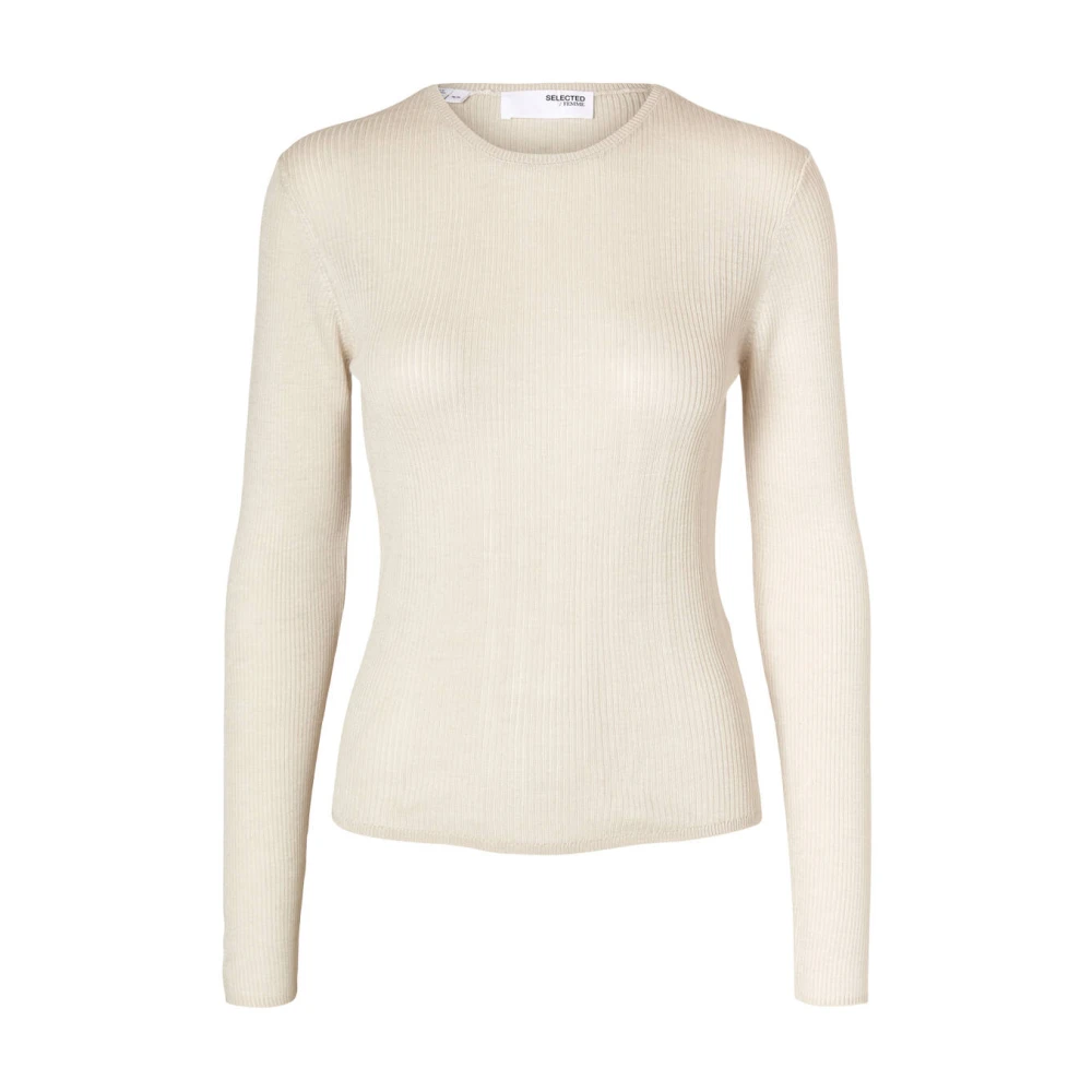 Selected Femme Gebreide O-Neck Pullover Beige Dames