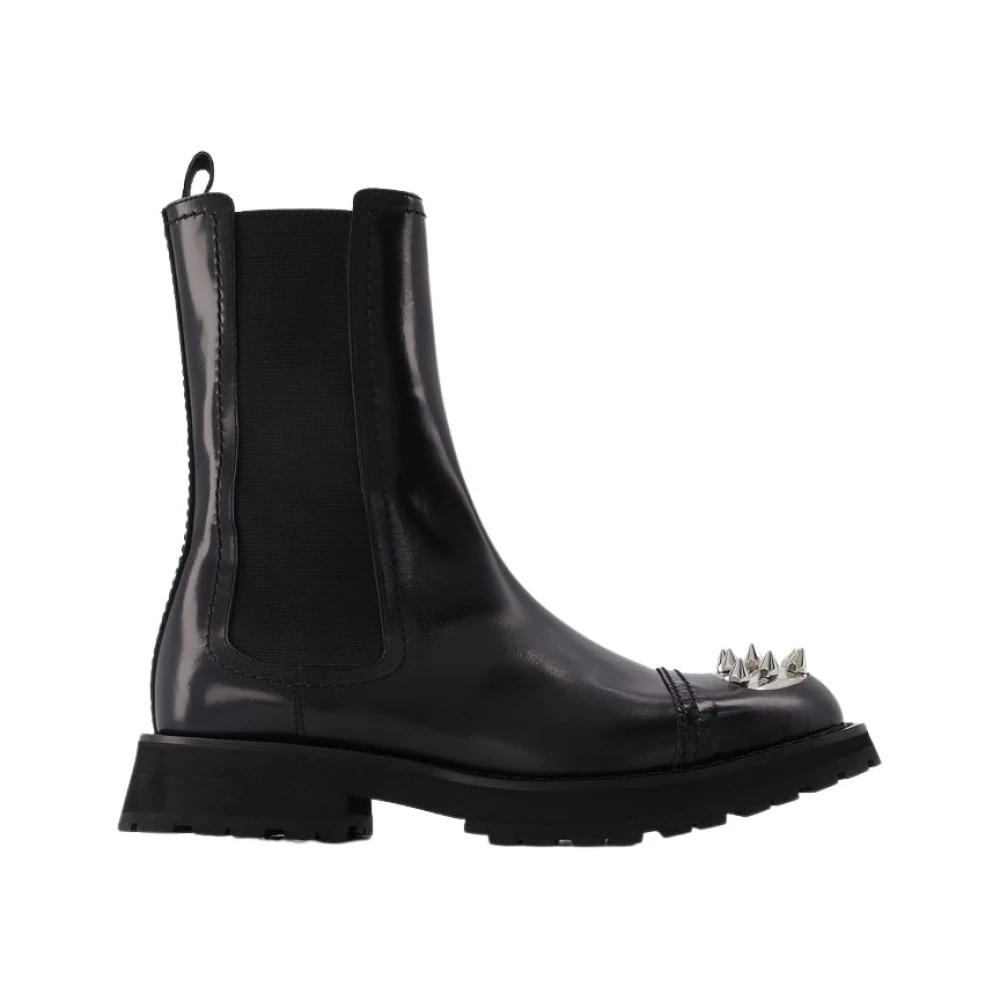 Alexander Mcqueen Men's Black Chelsea Boots, 7 Uk, Leather Studded Ankle Boots