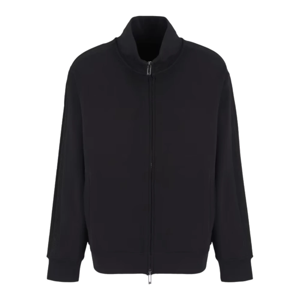 Emporio Armani Zwarte Double Jersey Full Zip Hoodie Black Heren