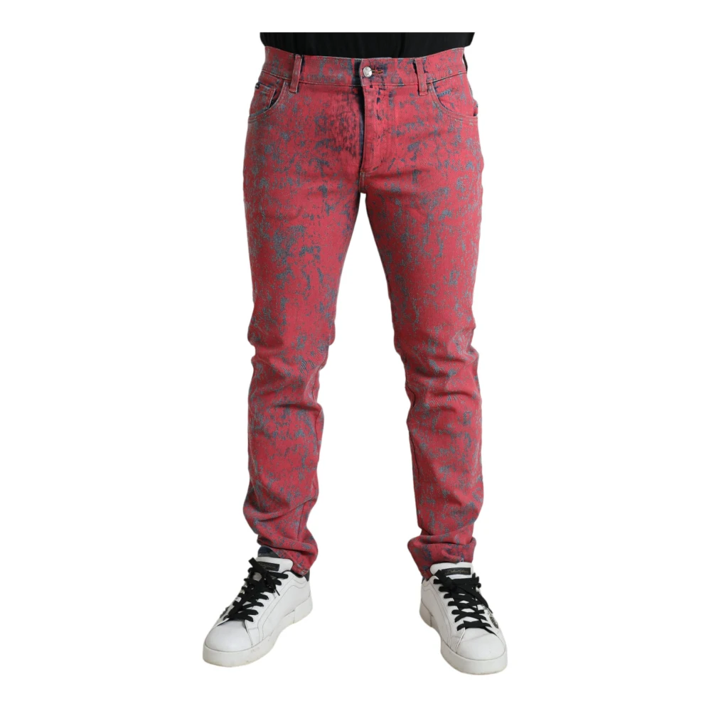 Dolce & Gabbana Men's Red Straight Jeans,, Tie Dye Cotton Slim Fit Denim Jeans Medium