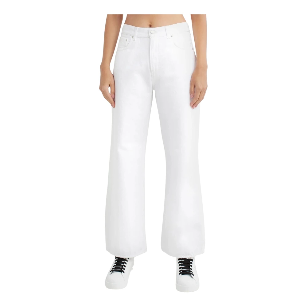 Haikure Women's White Wide Jeans, W28, Korea Asian Fit Jeans