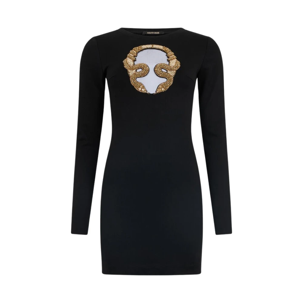 Roberto Cavalli Black Mini Dress With Gold Embroidery - Female - Party Dresses - Xs - Dresses