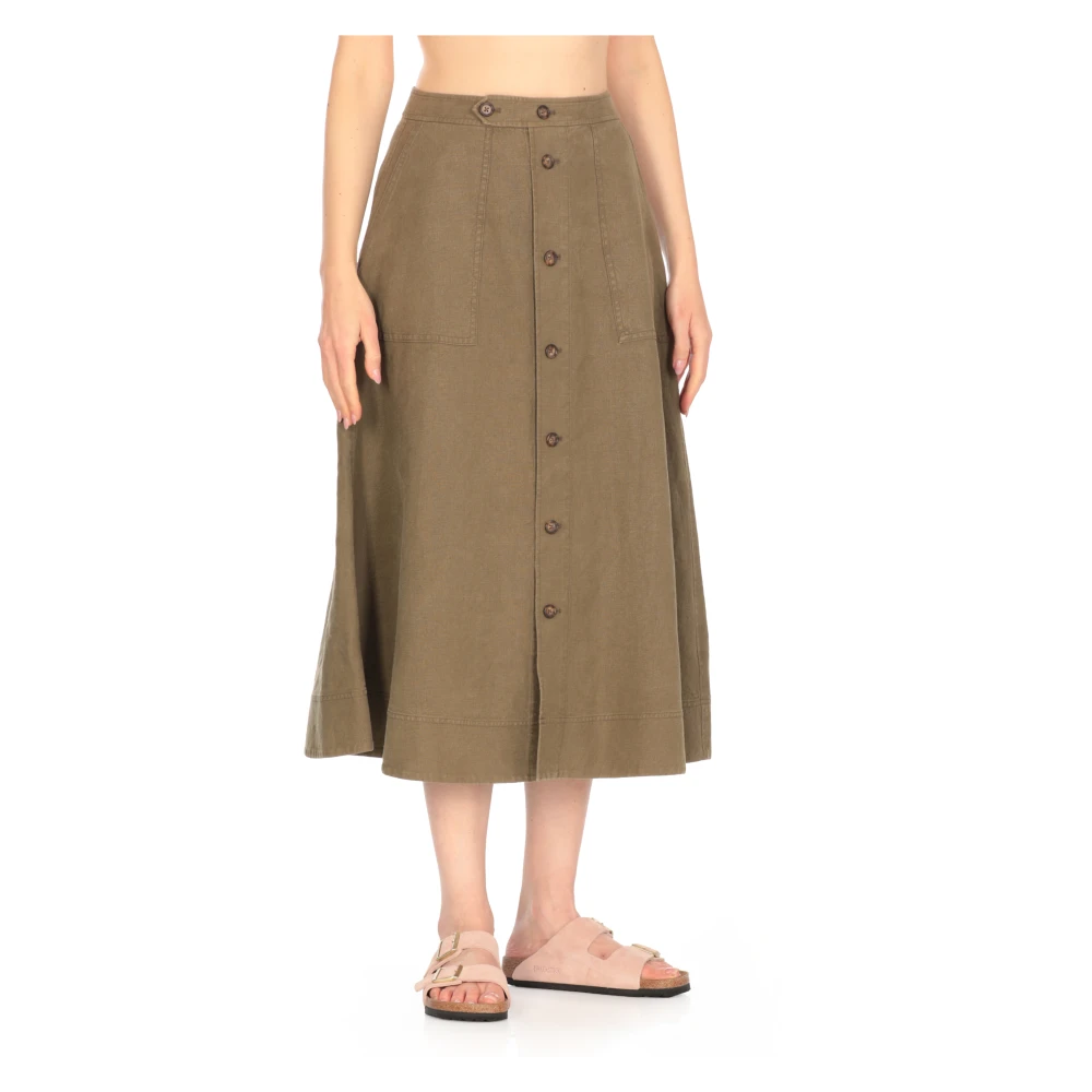 Ralph Lauren Lange Rok met Knopen aan de Voorkant Green Dames