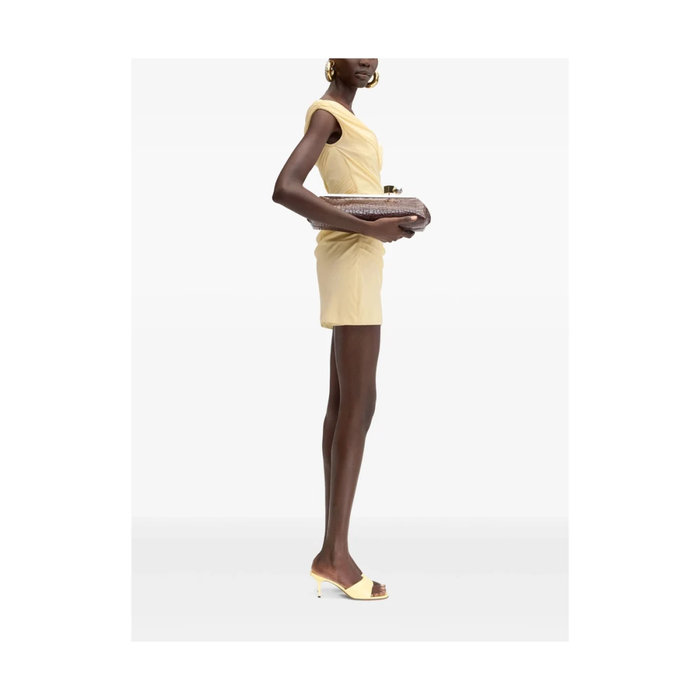 Jacquemus Beige V-Hals Off-Shoulder Jurk Yellow Dames