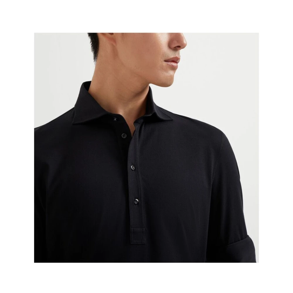 BRUNELLO CUCINELLI Zwarte Polotrui met Knoopsluiting Black Heren