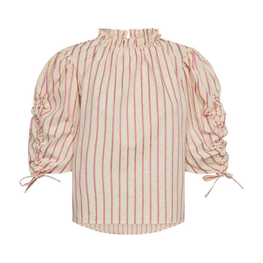 Co'Couture Gestreepte Gem Puff Blouse met Ruche Yellow Dames