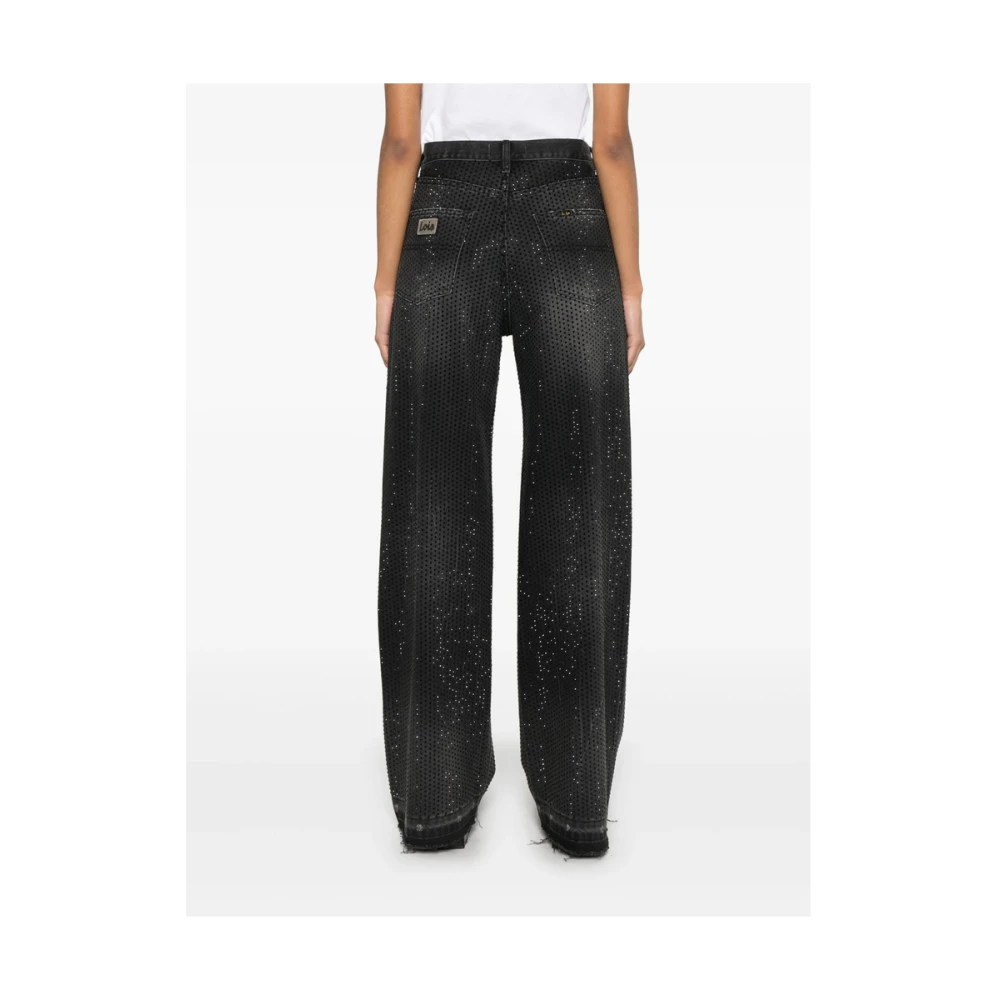 Lois Zwarte Kristalversierde Knoopsluiting Jeans Black Dames