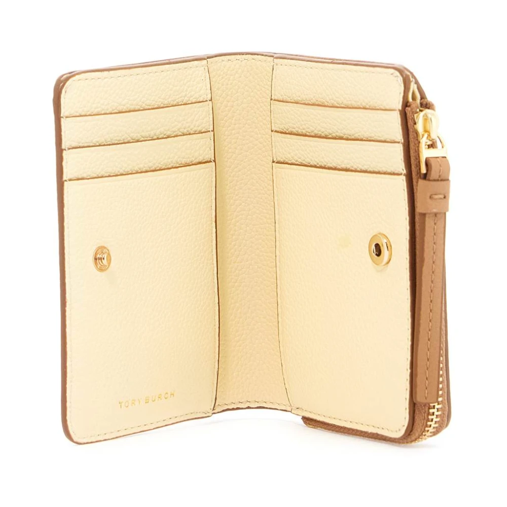 TORY BURCH Dubbele Zak Gehamerd Leren Portemonnee Brown Dames
