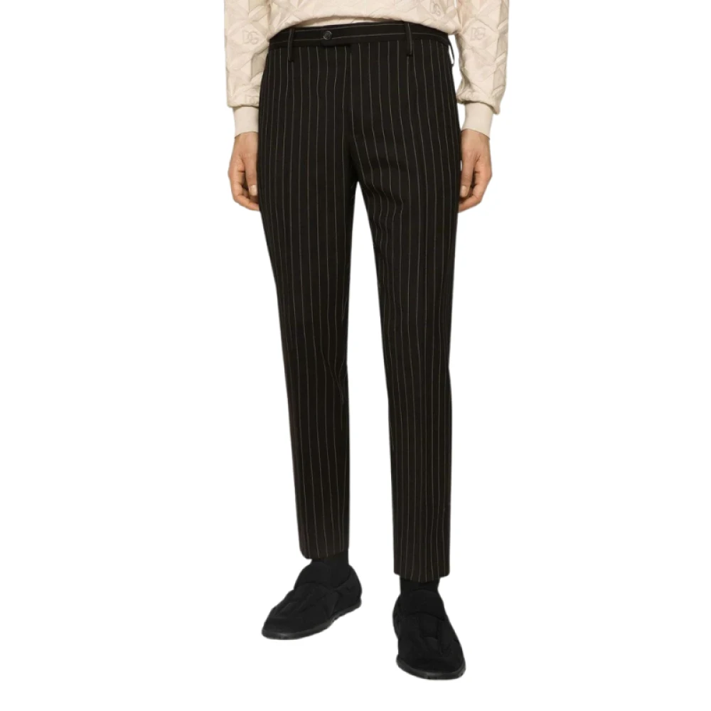 Dolce & Gabbana Zwarte Gestreepte Skinny Wollen Broek Black Heren