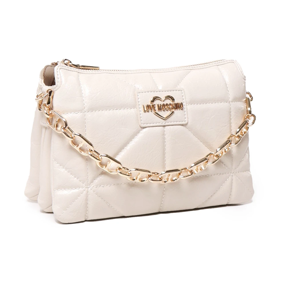 Love Moschino Witte Schoudertas met Geometrisch Gewatteerde Decoratie White Dames