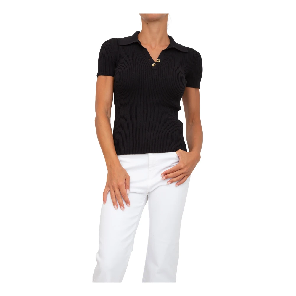 Twinset Women's Black Knit Top - Polo Shirts - L - Tops