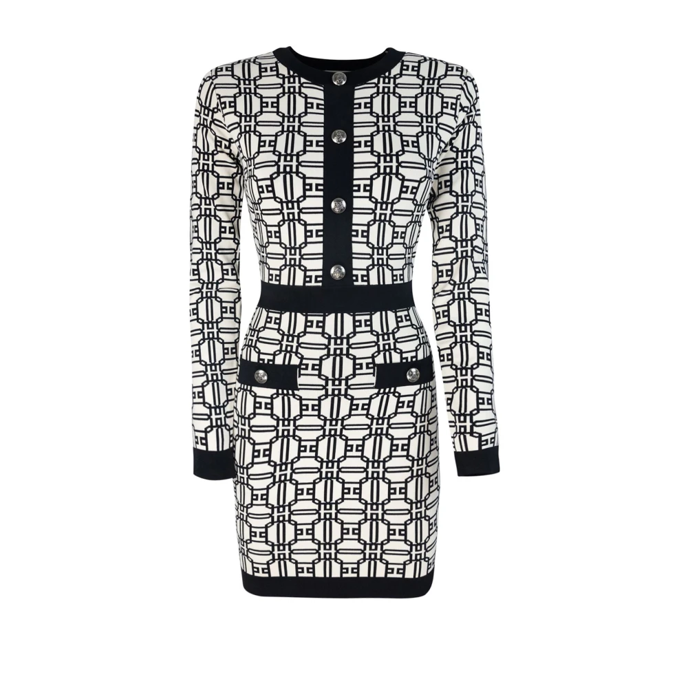 Elisabetta Franchi Witte Monogram Jurk met Gouden Accessoire White Dames
