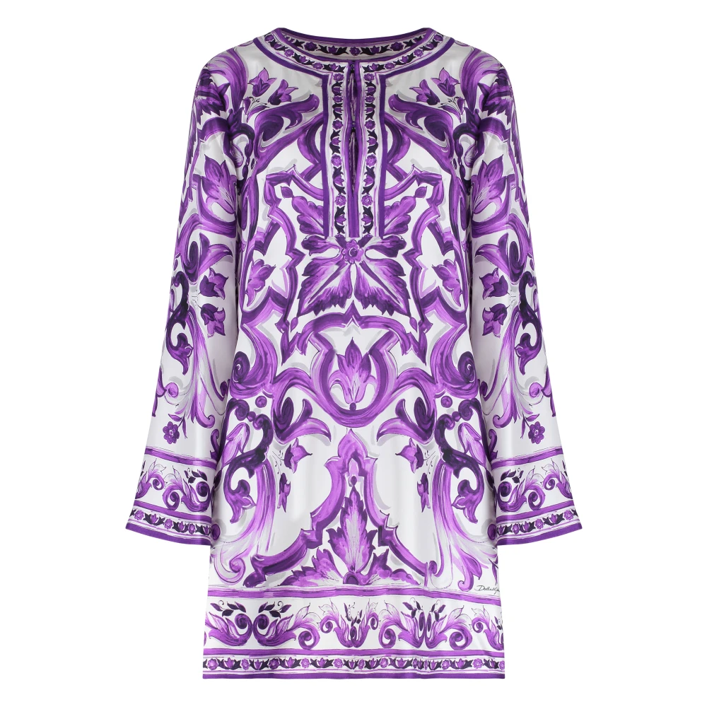 Dolce & Gabbana Multicolor Printed Silk Mini Dress - Female - Short Dresses - L - Dresses