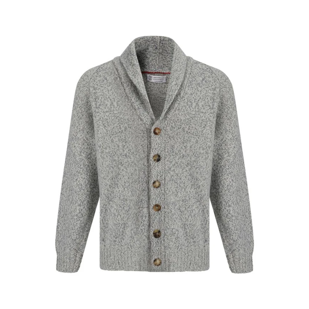 BRUNELLO CUCINELLI Mélange Cardigan met Shawl Kraag Gray Heren