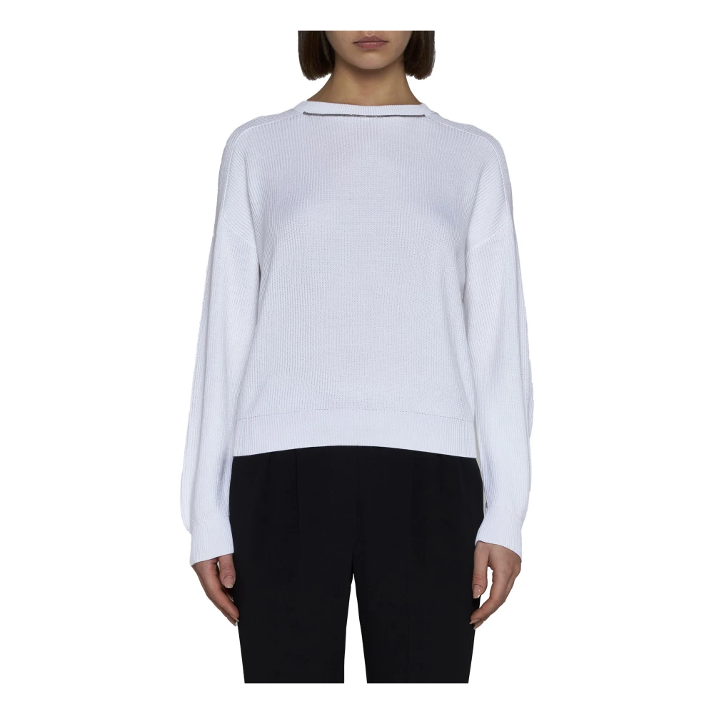 BRUNELLO CUCINELLI Witte Beaded Trim Sweater White Dames