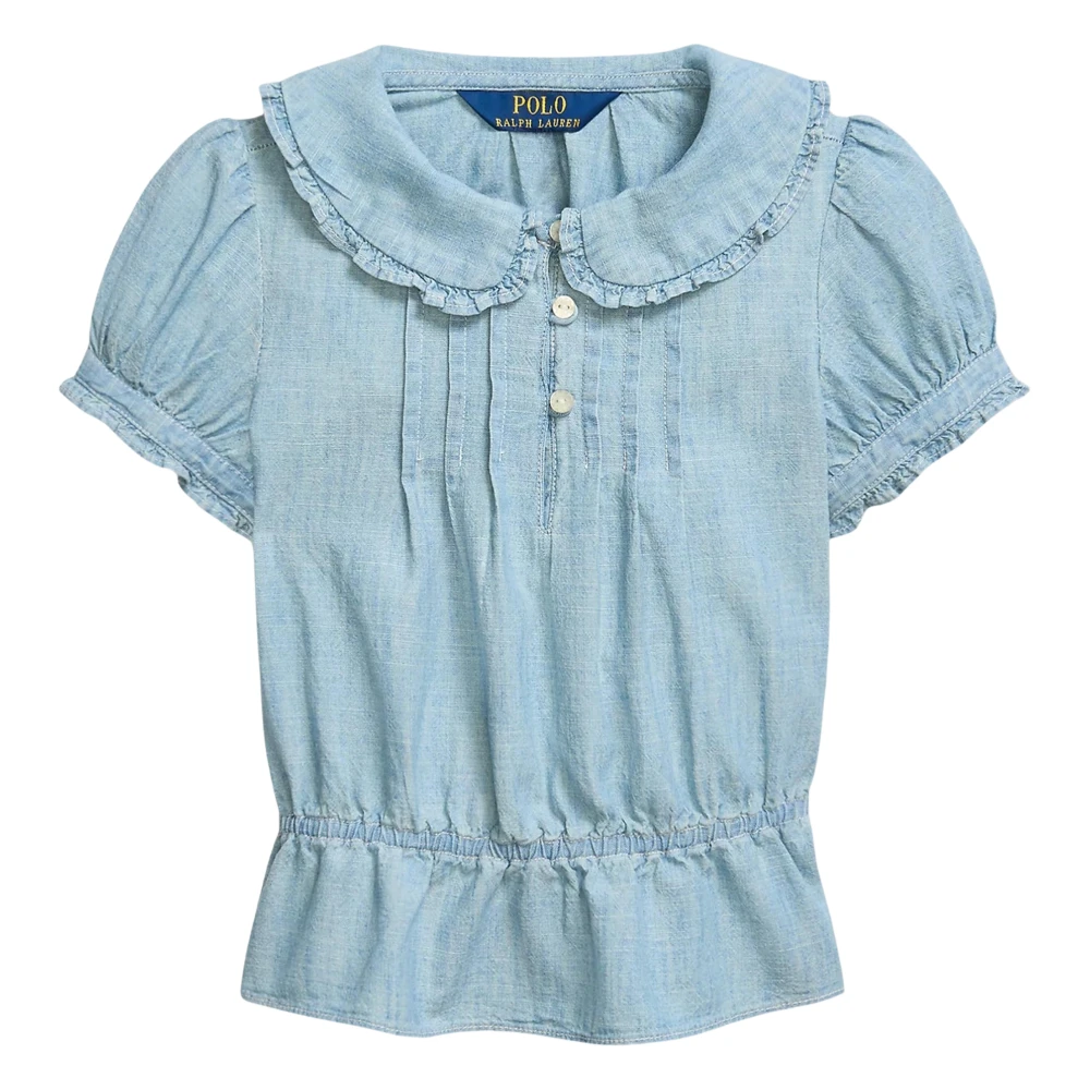 Ralph Lauren Girls Blue Kids Blouses, 4 Y, Chambray Ruffle Blouse