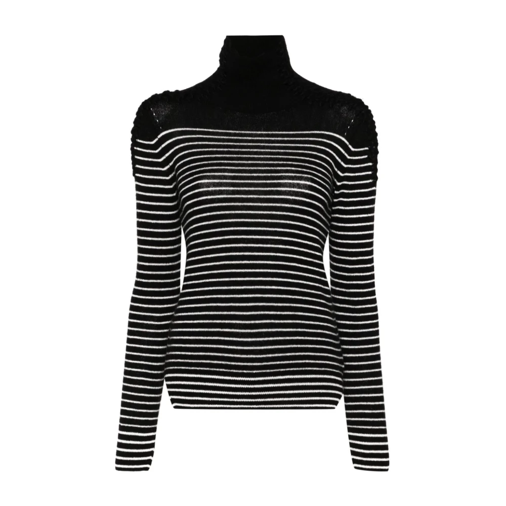 Ermanno Scervino Gestreepte Cashmere Trui Hoge Hals Lange Mouw Black Dames