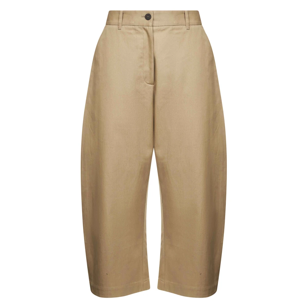Studio Nicholson Women's Beige Straight Trousers, M, Cotton Cropped Trousers