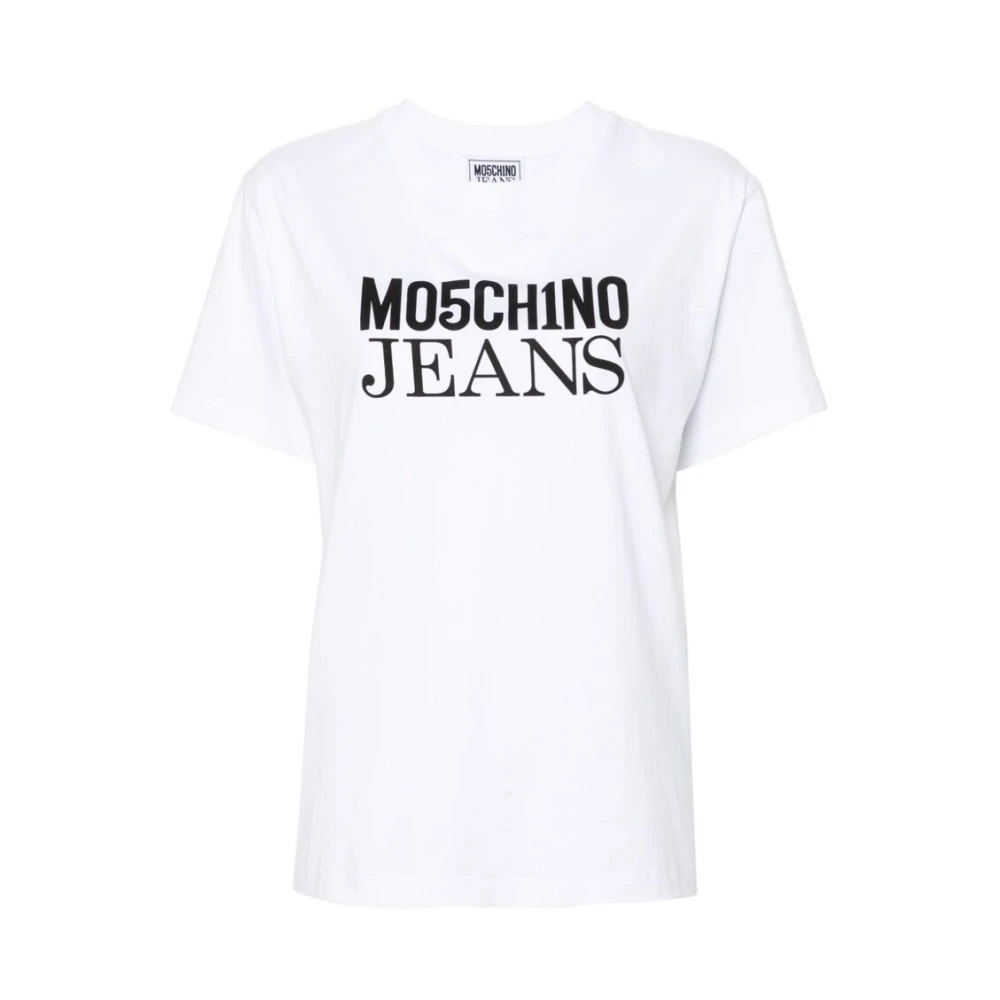 Moschino Vit Bomull Logo Print T-shirt White, Dam