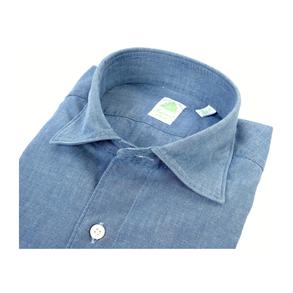 Finamore Tokyo Line Chambray Denim Overhemd Blue Heren