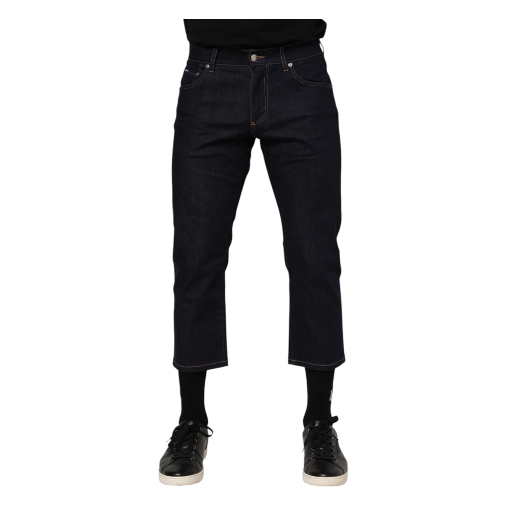Dolce & Gabbana Men's Blue Dark Logo Slim Fit Denim Jeans - Cropped Jeans - M - Jeans