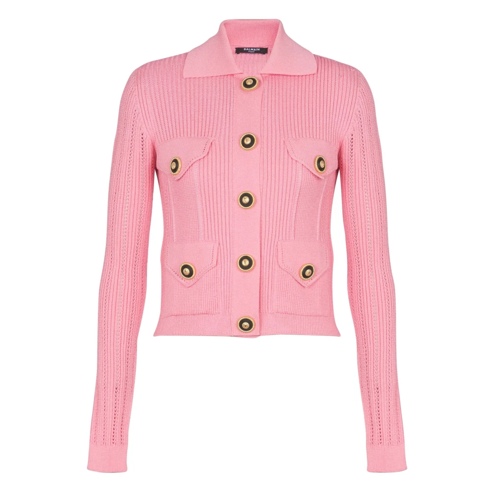 Balmain Rosa Ribbstickad Kofta Pink, Dam