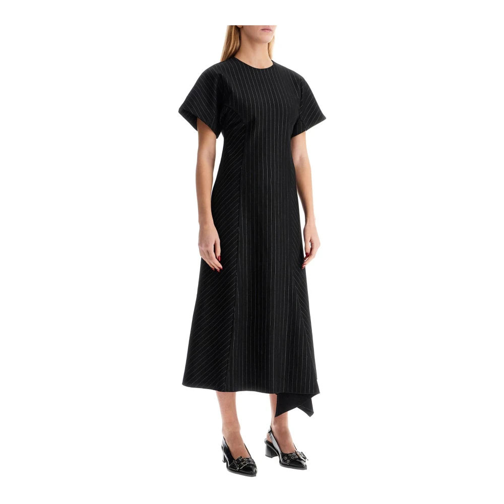 Ganni Asymmetrische Midi Jurk van Viscose Black Dames