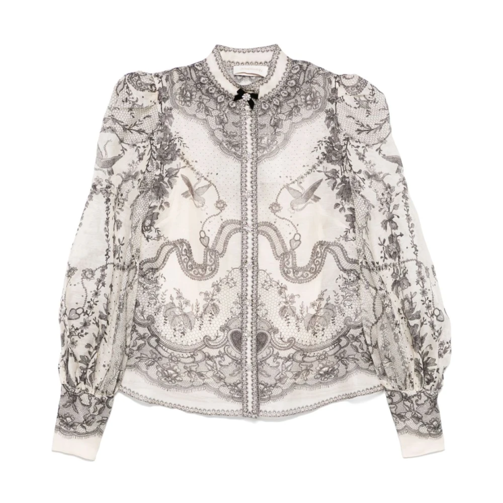 Zimmermann Kristalversierd Grafisch Print Shirt Beige Dames