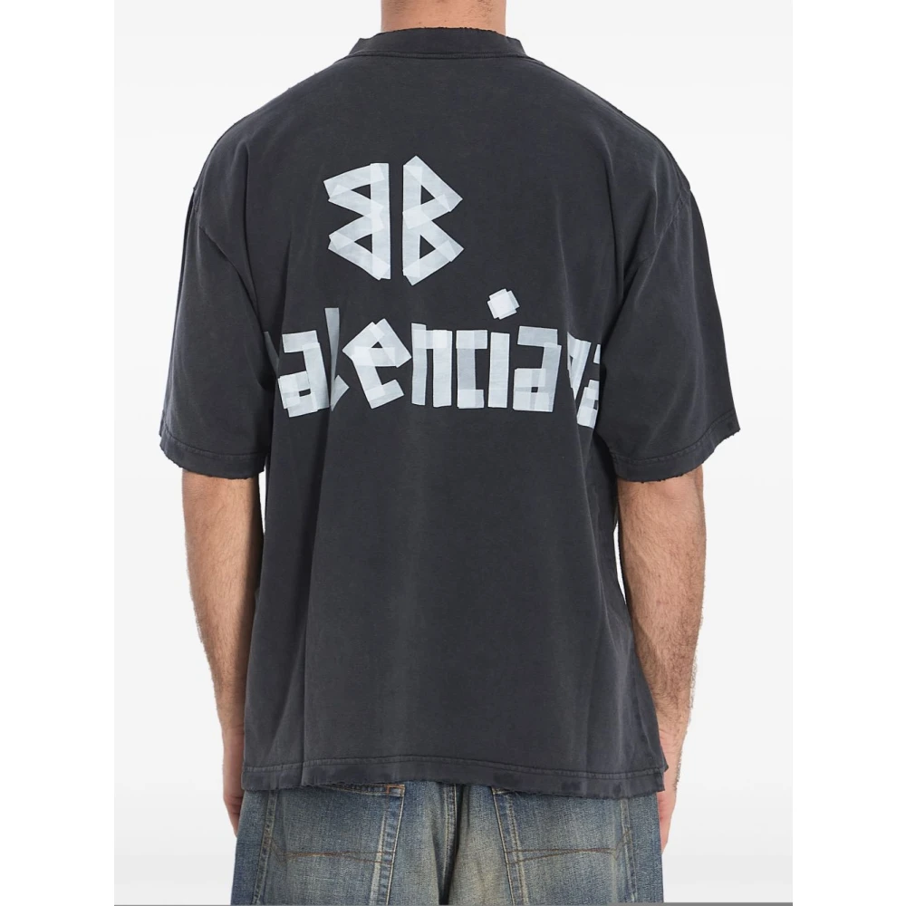 Balenciaga Vintage Logo Print Katoenen T-shirt Black Heren