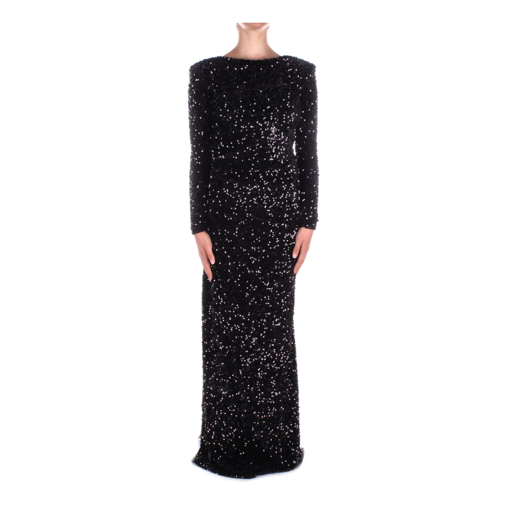 Elisabetta Franchi Rode Loper Zwarte Paillettenjurk Black Dames