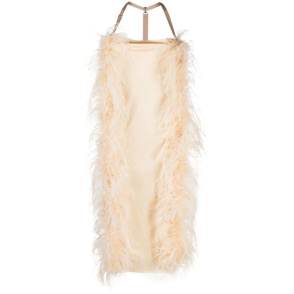 Sportmax Women's Beige Feather-Trim Midi Dress Ussita Medium